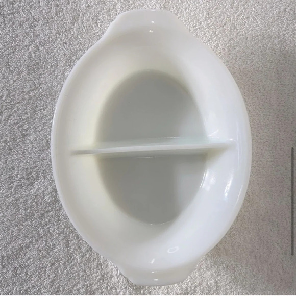 Vintage Fire King White Milk Glass Divided Casserole Dish - Picture 6 of 11